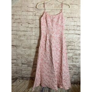 Floreya Midi Dress Womens XS Powder Pink Embossed Florals Babydoll Romantic